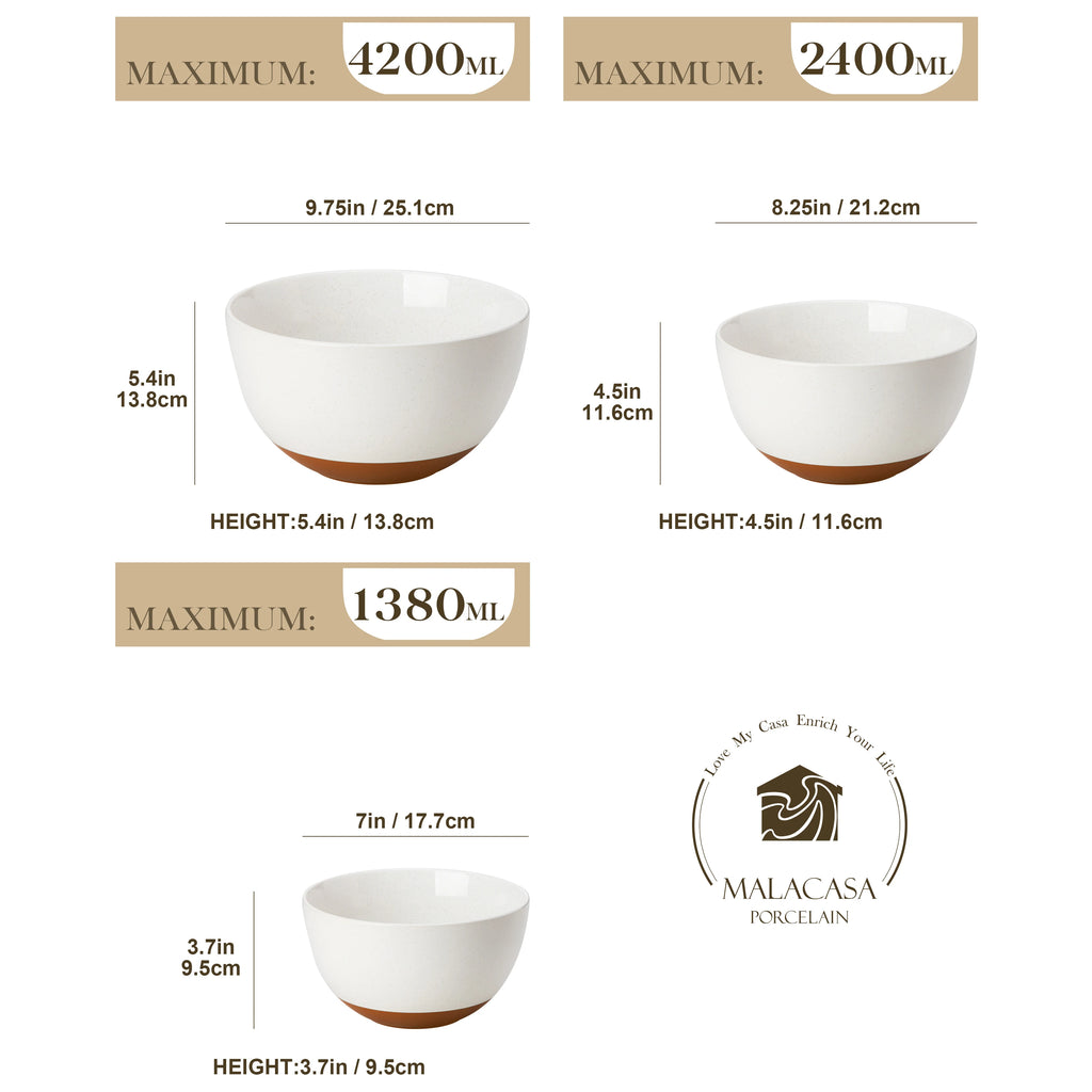 MALACASA 6-Piece Ceramic Mixing Bowl Set