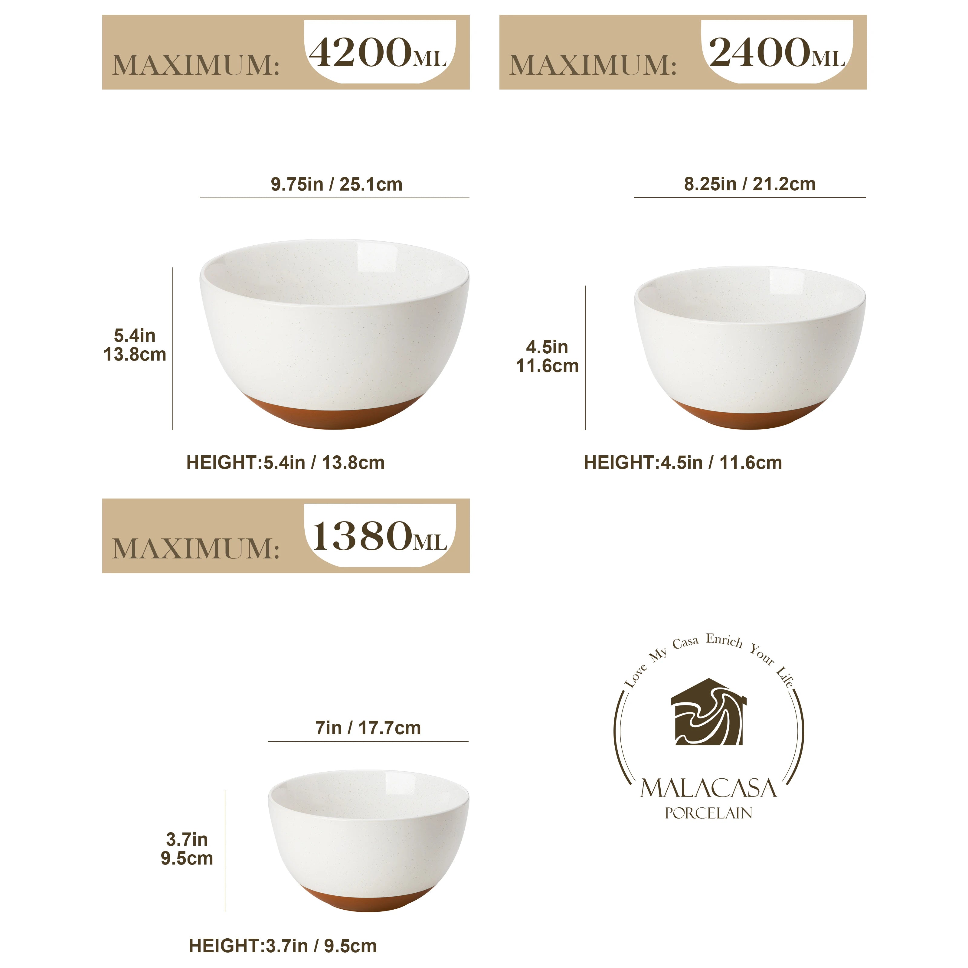 MALACASA 6-Piece Ceramic Mixing Bowl Set